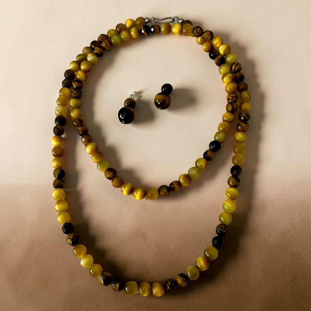 Jay King Golden Chrysoberyl and Tiger’s Eye Sterling Silver Necklace Earrings